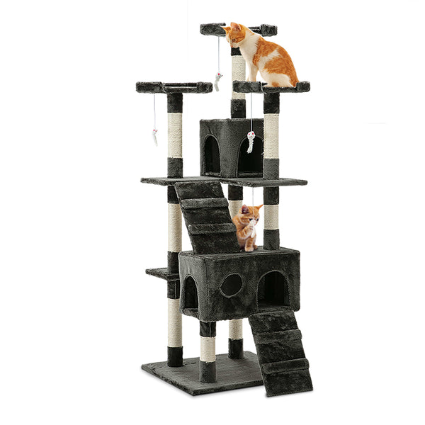 Pet 179 cm Tall Cat Kitten fun area Tree for playing Scratching, climbing Post Tower Grey Dark scratcher
