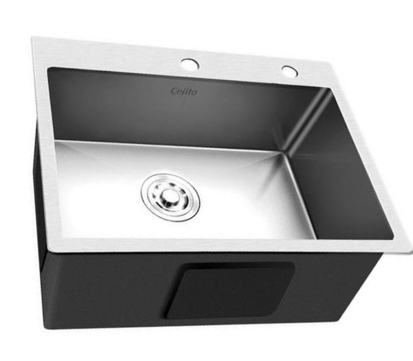 SINK 600X450MM Stainless Steel Kitchen Sink Under/Topmount Sinks Laundry Bowl Silver
