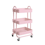 Trolley Cart Steel Storage 3 Level Kitchen Rack Shelf Organiser Wheels Pink