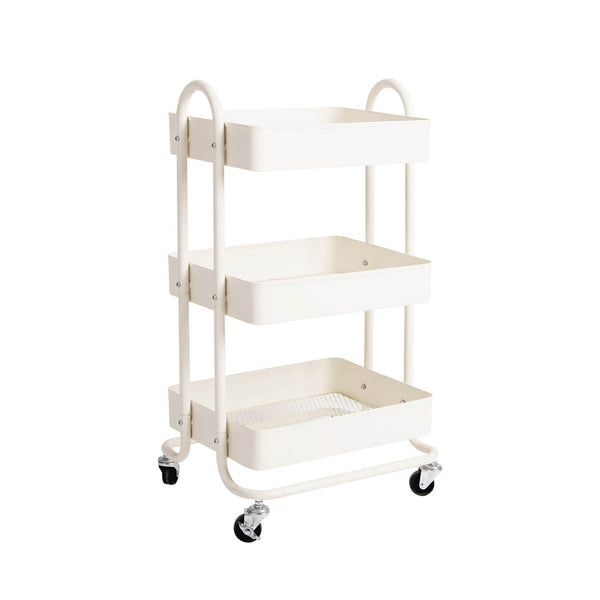 Trolley Cart Steel Storage Rack 3 Level Kitchen  Shelf Organiser Wheels White (idro)