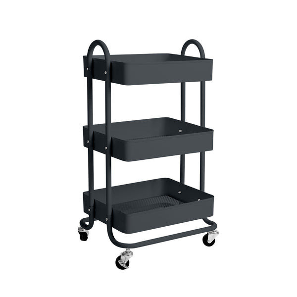 Trolley Cart Steel Storage  3 Level Kitchen Rack Shelf Organiser Wheels Grey (idro)