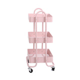 Trolley Cart Steel Storage 3 Level Kitchen Rack Shelf Organiser Wheels Pink