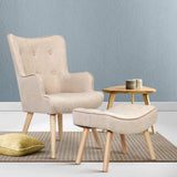 Chair and foot stool Set Lounge Armchair Chair Fabric Sofa Accent Chairs and Ottoman Beige