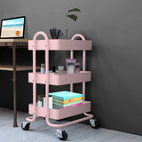 Trolley Cart Steel Storage 3 Level Kitchen Rack Shelf Organiser Wheels Pink