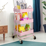 Trolley Cart Steel Storage 3 Level Kitchen Rack Shelf Organiser Wheels Pink