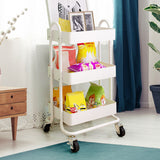 Trolley Cart Steel Storage Rack 3 Level Kitchen  Shelf Organiser Wheels White (idro)