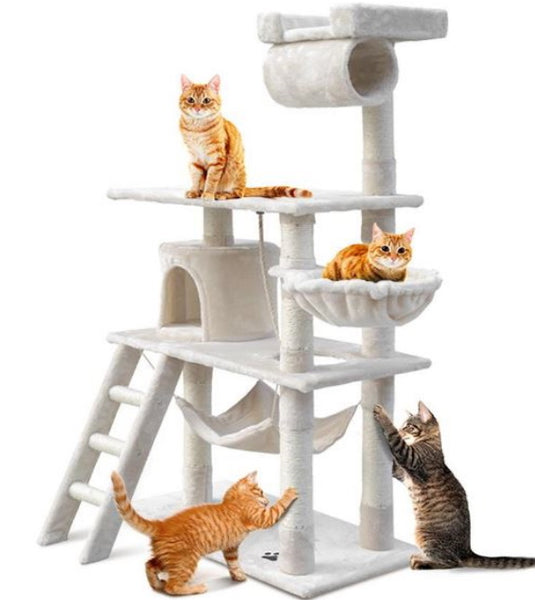 Pet Post Scratcher 141 cm Tall Cat Kitten fun area cat tree for playing Scratching, climbing Post Tower Beige