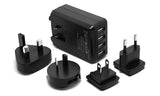 Charger 4-Port USB 4.5A Portable Wall Charger plus adapters for travel