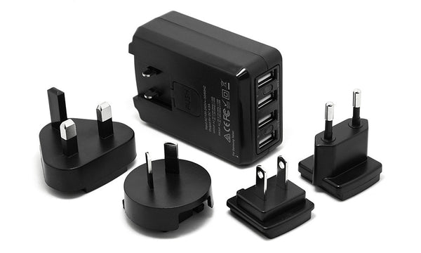 Charger 4-Port USB 4.5A Portable Wall Charger plus adapters for travel