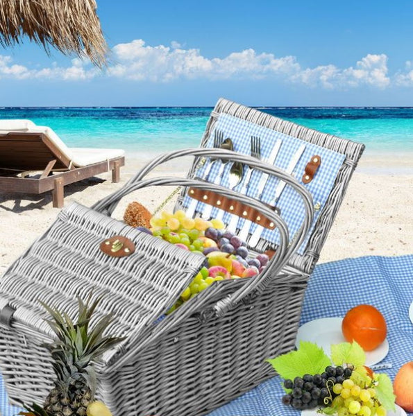 Picnic Basket Set Dining Baskets Set Outdoor Eating Folding Handle (idro)