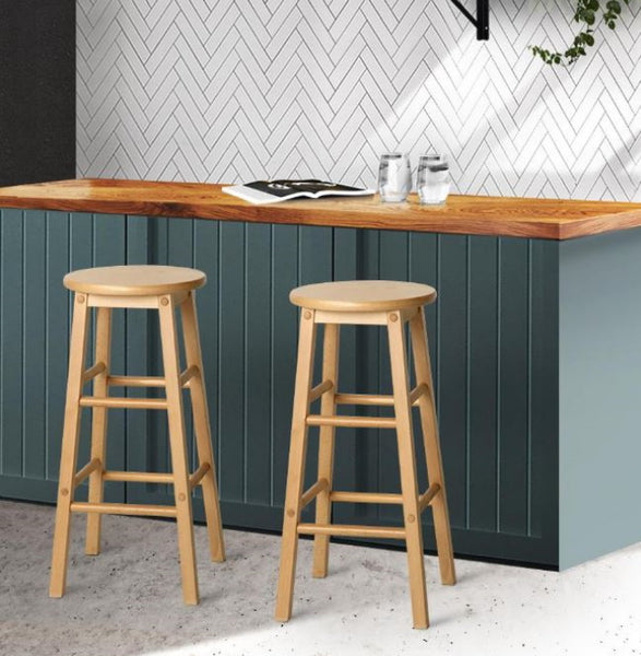 Stools Set of 2 From Wood -Style Backless Bar Stools Kitchen stools - Natural D/F