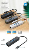 USB-C to 3 Port USB HUB Aluminium USB-C to 3 Port USB HUB with Gigabit Ethernet Adapter Black