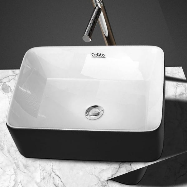 Sink 48cm x 37cmCeramic Bathroom Sink Vanity Basin Above Counter Basins Bowl Black White