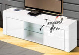 TV Stand 130cm High Gloss TV Entertainment Unit TV Storage Cabinet Tempered Glass Shelf White